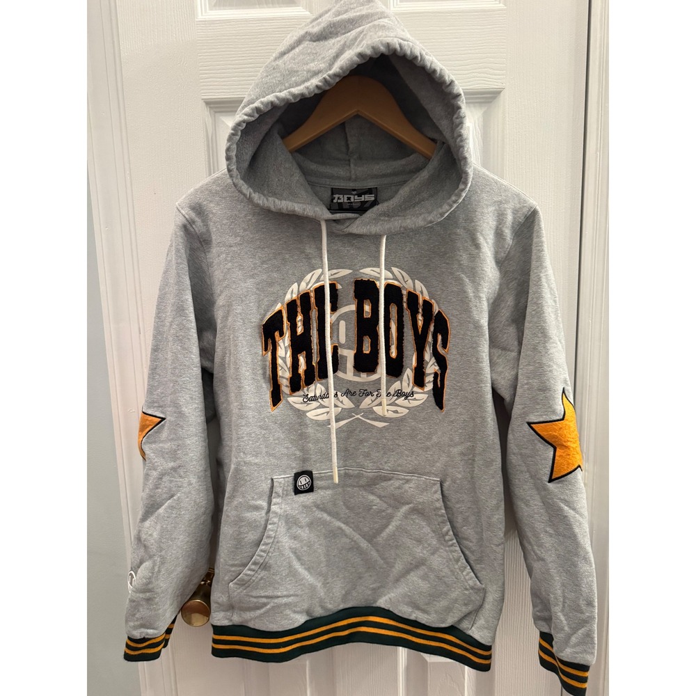 The Boys Saturdays Are For The Boys Hoodie Mens M Gray Chenille Varsity Star